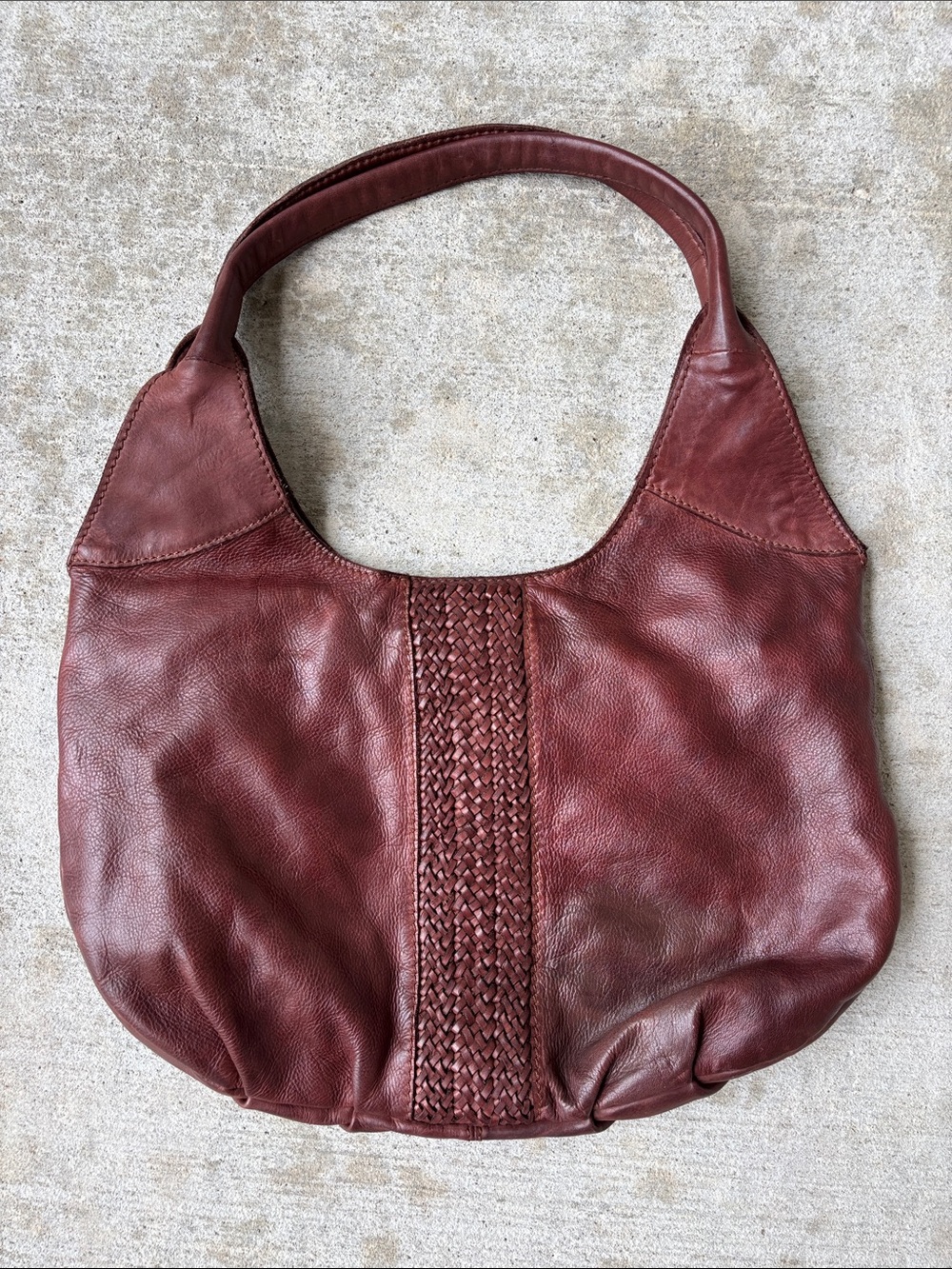 Zoa Braided-Trim Leather Hobo Bag in Deep Rust